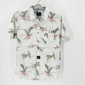Rip Curl short sleeve button down tropical print cotton beach summer size L